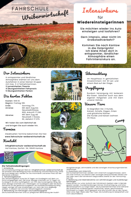 Fahrschule WeiberWirtschaft – Flyer Intensivkurs